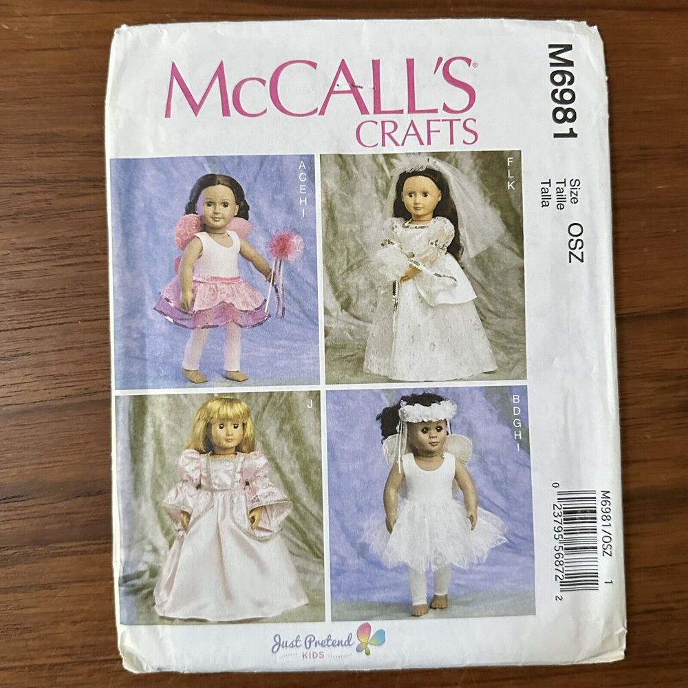 NEW McCall's Crafts M6981 18" Doll Pattern Fairy Wedding Dress Wings Headband